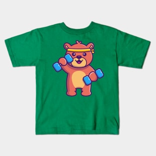 Cute Teddy Bear Work Out Cartoon Kids T-Shirt